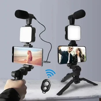 Vlogging Kit Accessories for Mobile Phone DSLR Camera Video Recording with Tripod Shoot Mic 360 LED Remote Selfie Light for Live Streaming Short Film