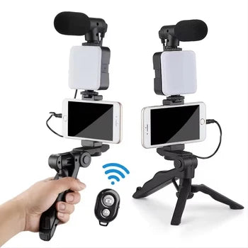 Vlogging Kit Accessories for Mobile Phone DSLR Camera Video Recording with Tripod Shoot Mic 360 LED Remote Selfie Light for Live Streaming Short Film