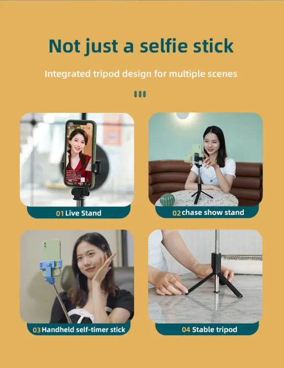 Best 3IN1 Wireless Selfie Stick R1 WITHOUT LIGHT R1S WITH LIGHT Tripod Stand and Bluetooth Shutter for Tiktok youtube Vlogging Photography Traveling