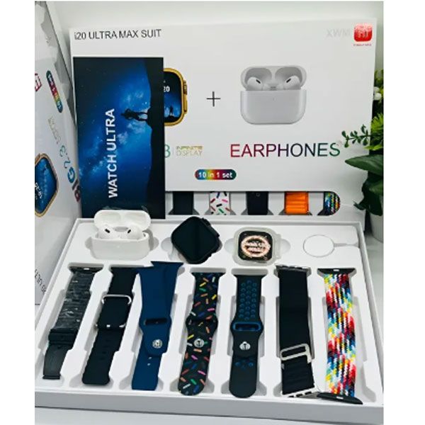 I20 Ultra Max With AirPods Bonus |10 in 1 Smartwatch Bundle 2.3 Inch Large Screen 10 Straps