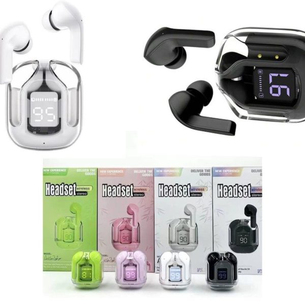 With Pouch – Air31 Earbuds Wireless Crystal Transparent Body | Air 31 Bluetooth Ear Bud ( Random Color )